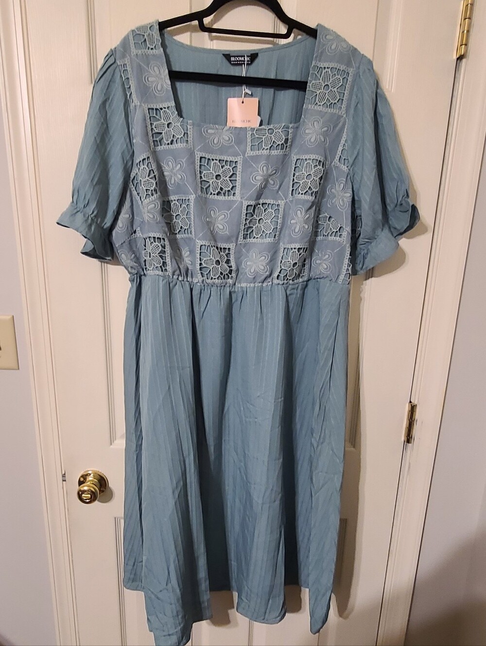 Bloomchic Sage Midi Dress with Square Lace Yoke